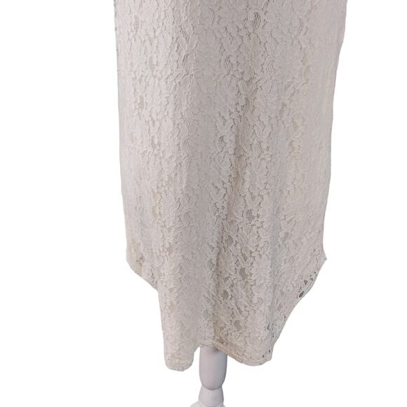 MONTEAU LOS ANGELES! CREAM STRETCH LACE OVER CREAM SHEATH SLEEVELESS DRESS! SZ L - Picture 4 of 10